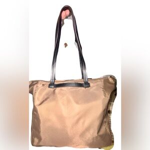 Bree Brown Nylon Leather accent Tote Bag